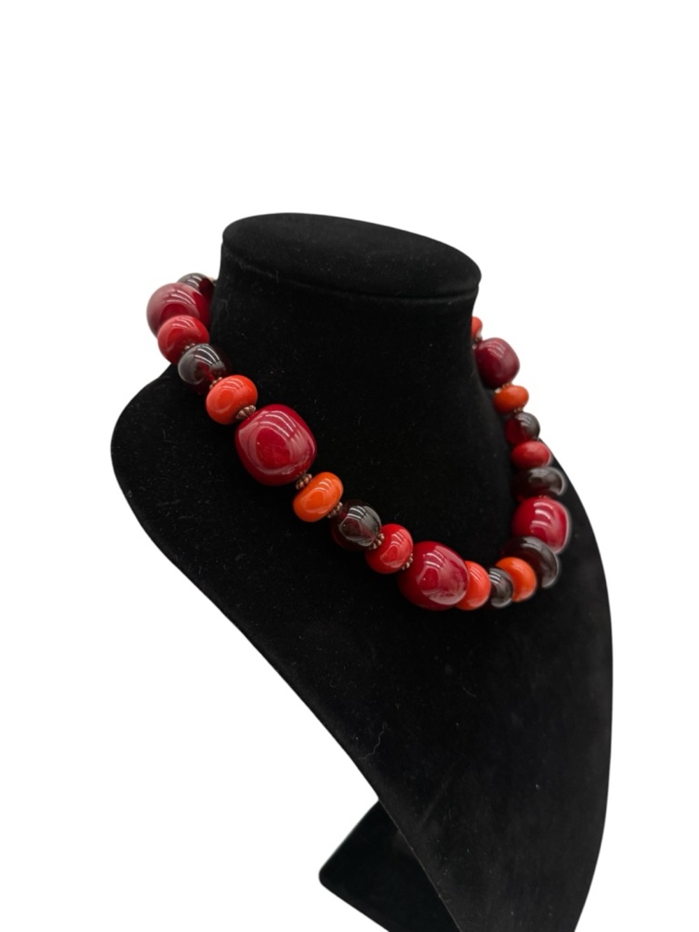 Red Beaded Acrylic Chunky Statement Necklace 17.5-20.5” - Picture 3 of 5